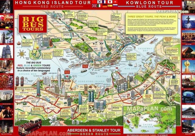 Mapa de viagens de ônibus Hong Kong Hop On Hop Off