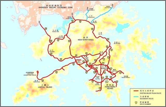 Mapa das estradas de Hong Kong