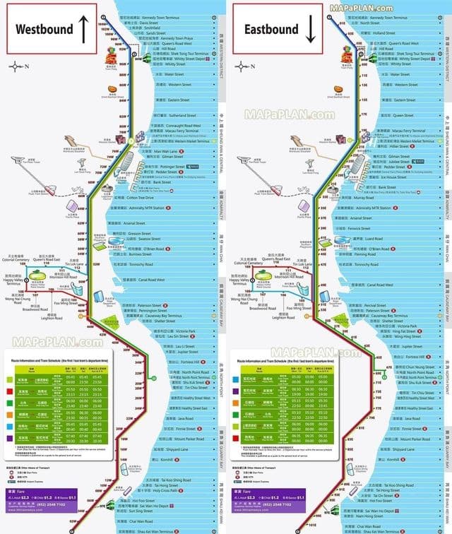 Mapa das estações de bonde de Hong Kong